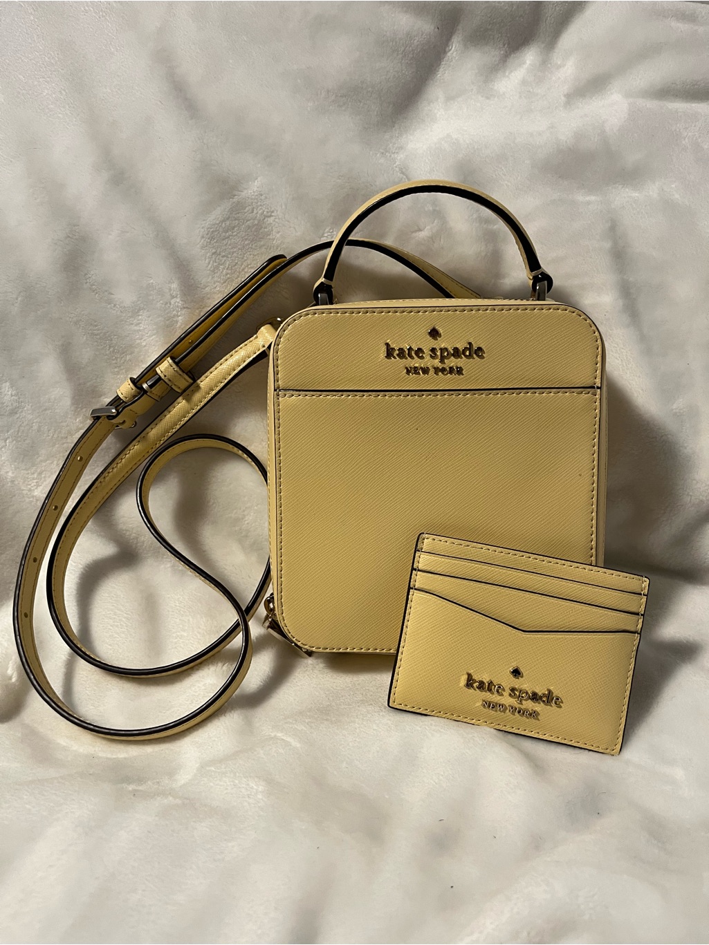 Kate Spade Butter Yellow Saffiano Card Holder And Crossbody Set